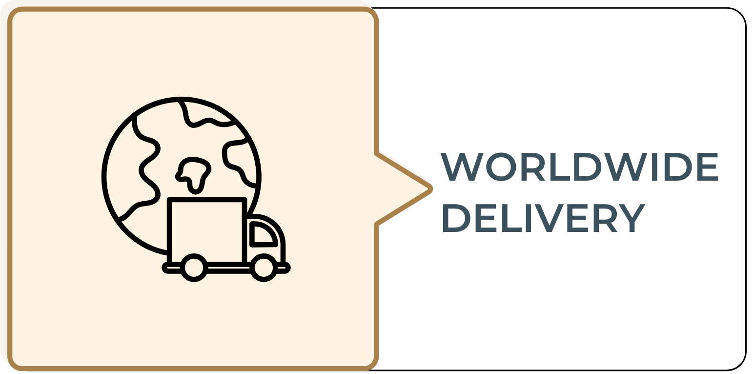 a black and white speech bubble with a truck and a globe