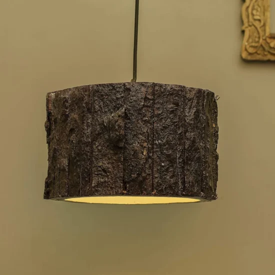 Rustic Wood Pendant Lamp Handmade Log Ceiling Light Fixture