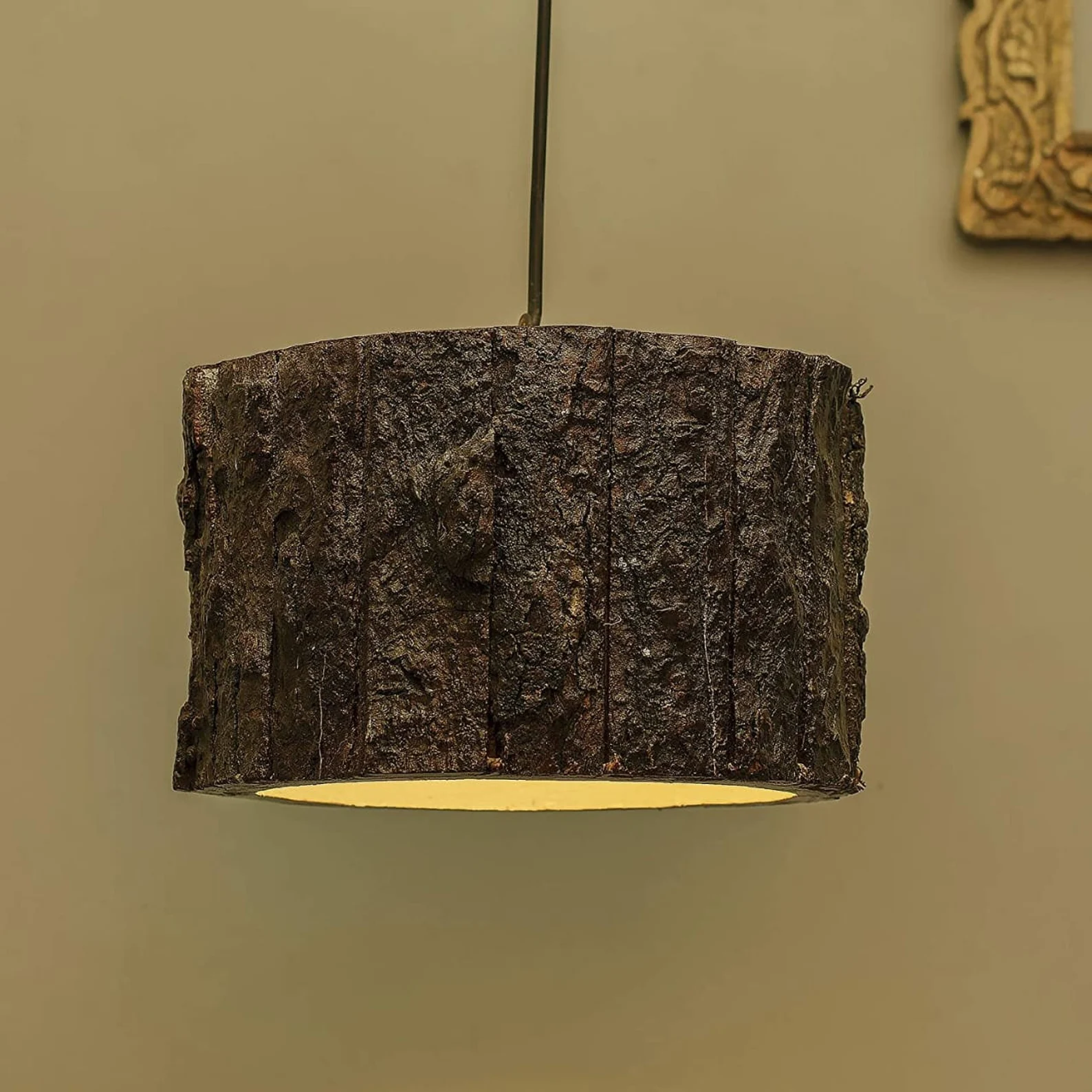 Rustic Wood Pendant Lamp Handmade Log Ceiling Light Fixture