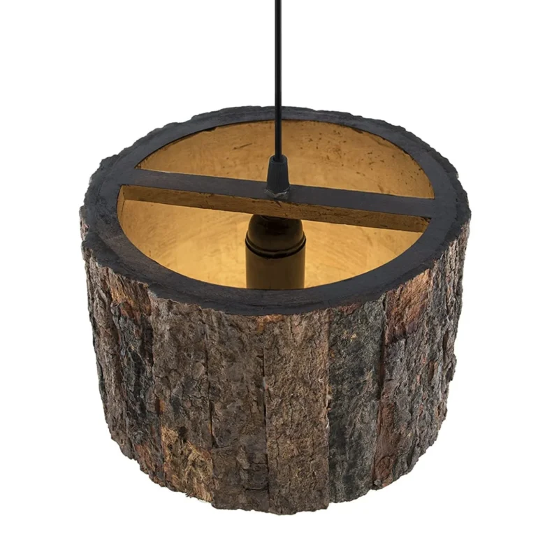 Rustic Wood Pendant Lamp Handmade Log Ceiling Light Fixture