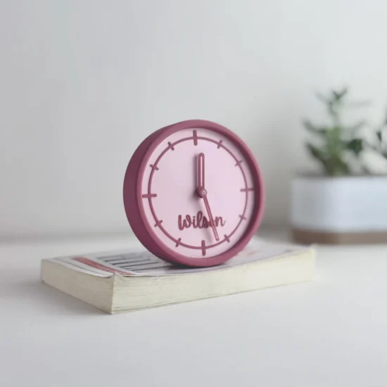 Personalized 3D Printed Pink Table Clock Gift