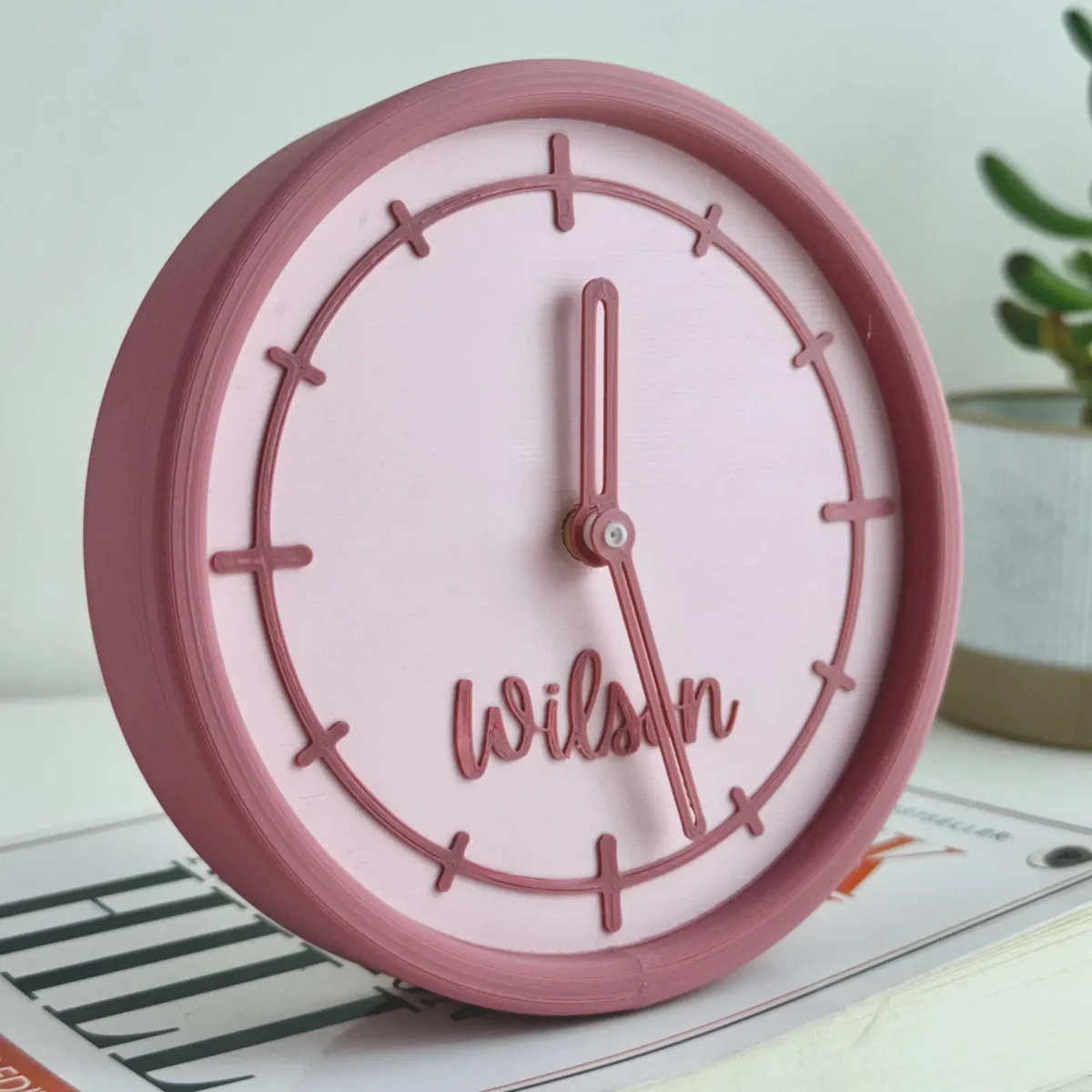 Personalized 3D Printed Pink Table Clock Gift