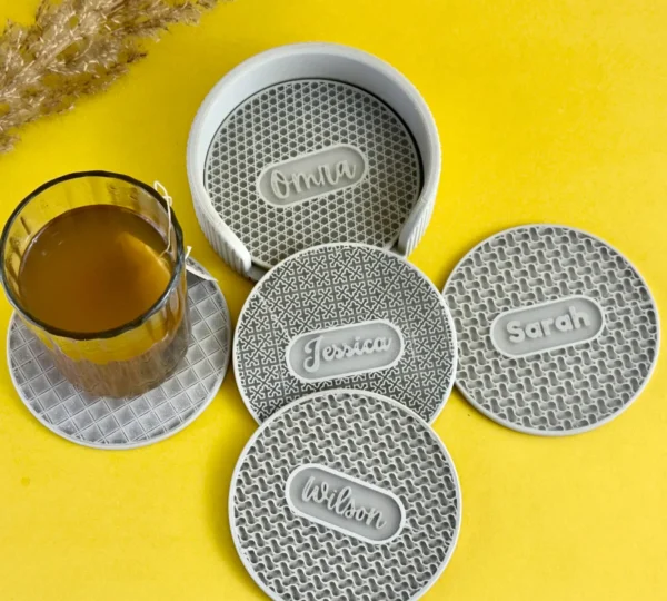 Personalized Name Coasters Custom Drink Set with Holder Gift
