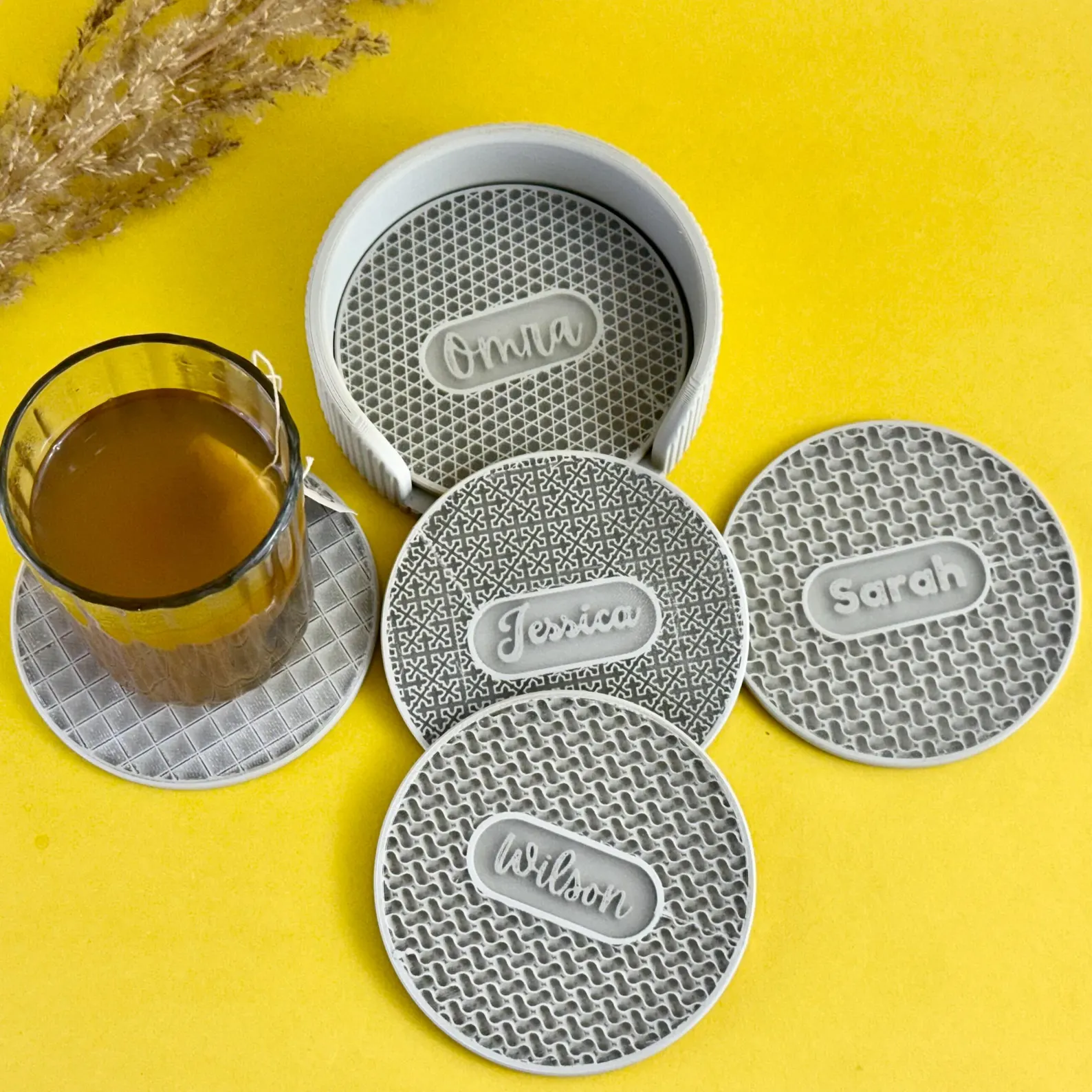 Personalized Name Coasters Custom Drink Set with Holder Gift