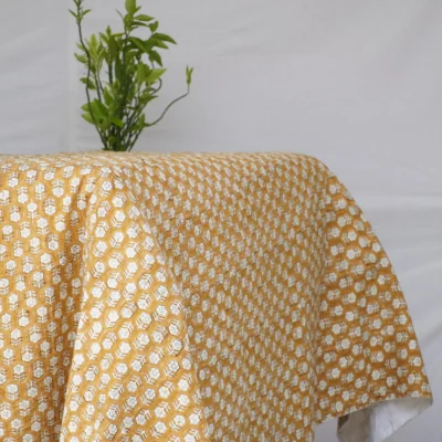 Mustard Yellow Indian Kantha Quilt – Bohemian Cotton Bedding Cover