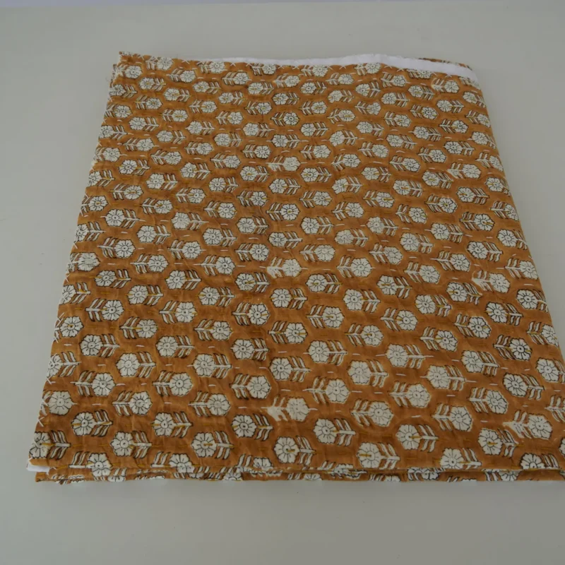 Mustard Yellow Indian Kantha Quilt – Bohemian Cotton Bedding Cover