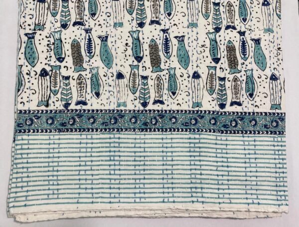 Fish Print Cotton Fabric Handmade Blue Block Print Indian Textile