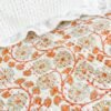 Block Print Cotton Fabric Orange Floral Handmade Indian Textile quilt