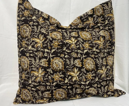 Hand Block Print Cushion Cover Brown Floral