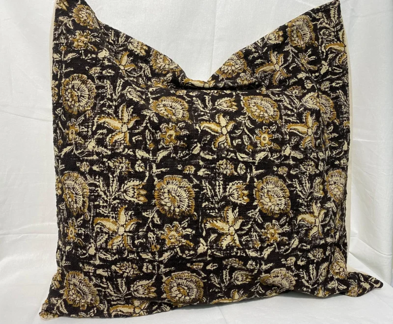 Hand Block Print Cushion Cover Brown Floral