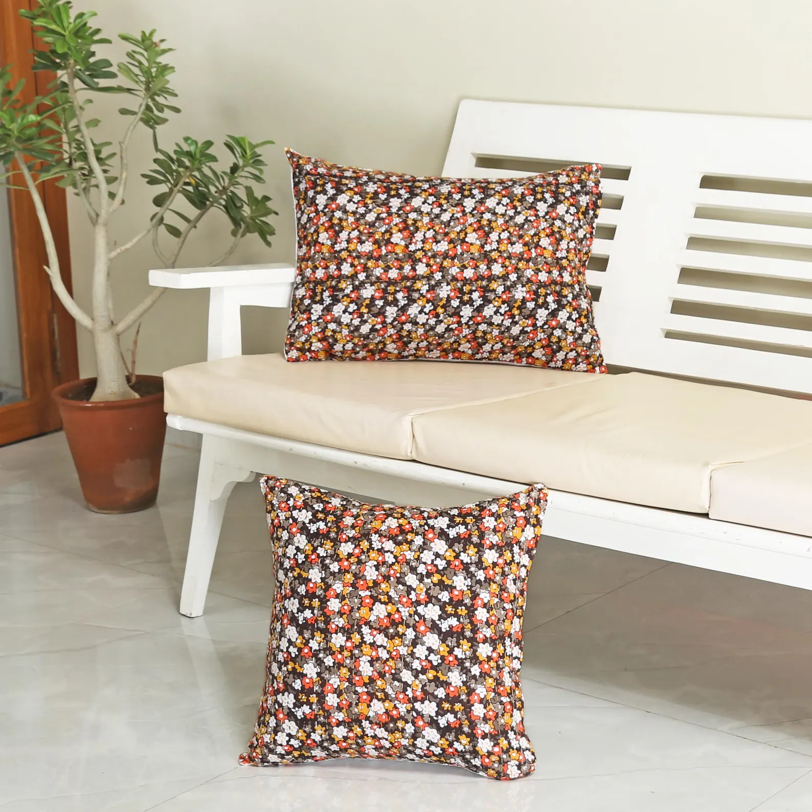 Cushion Cover Handmade Brown Floral Block Print