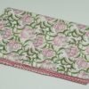 Handmade pink floral block print Kantha quilt on white cotton fabric