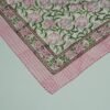Handmade pink floral block print Kantha quilt on white cotton fabric