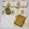 Mustard Floral Block Print Pure Kantha Quilt Cotton Bedspread Throw Decor
