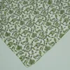 “Handmade green floral block print Kantha quilt on white cotton fabric with hand stitching”