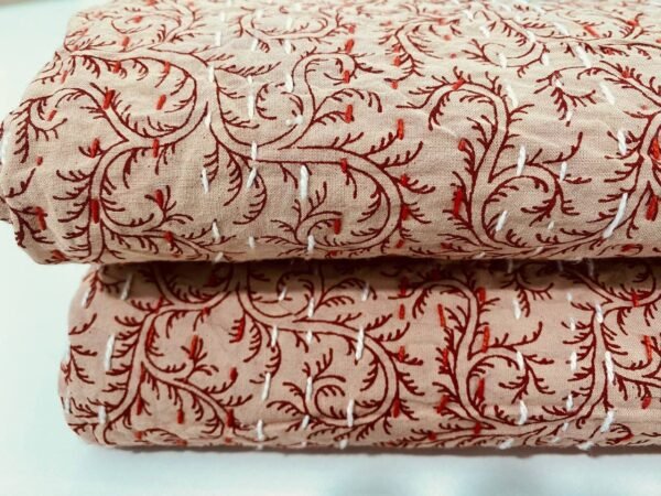 Mustard Block Print Indian Kantha Quilt Cotton Floral Bedspread Throw Decor