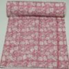 Pink Floral Block Print Kantha Quilt – Handmade Cotton Bedspread omradecor
