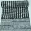 Black and white handmade Kantha quilt with geometric block print, pure cotton lightweight Indian bedding