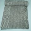 Grey Block Print Kantha Quilt Handmade Cotton