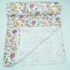 White floral block print kantha quilt with multicolor flowers, hand stitched cotton bedspread, lightweight handmade Indian boho quilt