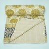 yellow Floral Kantha Quilt – Handmade Cotton Block Print omradecor