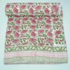 Handmade Pink Floral Block Print Kantha Quilt in Pure Cotton