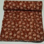 Rust Red Floral Kantha Quilt – Handmade Cotton Block Print