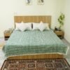 Green Block Print Kantha Quilt – Handmade Pure Cotton Reversible Bedspread omradecor