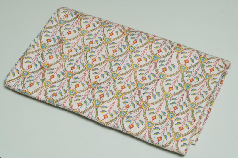 Multicolor Floral Block Print Kantha Fabric – Handmade Cotton Quilt Material