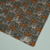 Olive floral block print kantha quilt with rust orange flowers, hand stitched cotton quilt, handmade Indian boho bedspread