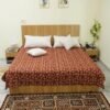 Rust Red Floral Kantha Quilt – Handmade Cotton Block Print omradecor