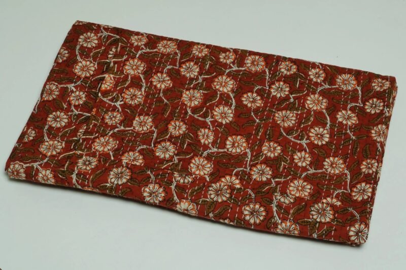 Rust Red Floral Kantha Quilt – Handmade Cotton Block Print omradecor