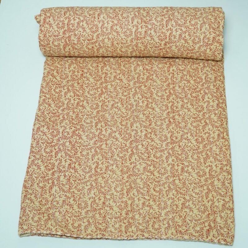 Red Block Print Kantha Quilt Handmade Cotton Floral Bedspread For Home Décor by omradecor