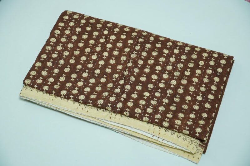 Brown Floral Block Print Kantha Fabric – Pure cotton