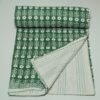 Green Block Print Kantha Quilt – Handmade Pure Cotton Reversible Bedspread omradecor