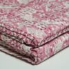 Pink Floral Block Print Kantha Quilt – Handmade Cotton Bedspread omradecor