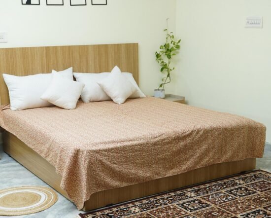 Red Block Print Kantha Quilt Handmade Cotton Floral Bedspread For Home Décor