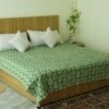 Green Floral Block Print Kantha Quilt | Handmade Indian Cotton Bedspread