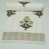 Handmade White Floral Block Print Kantha Quilt in Pure Cotton