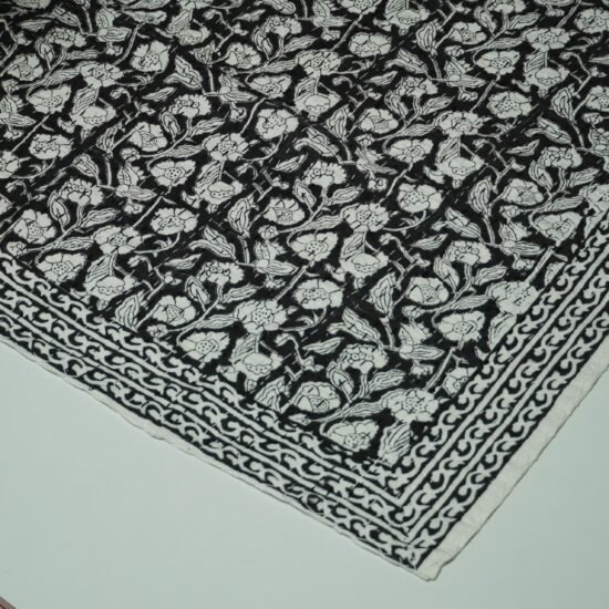 Block Print Kantha Quilt Black & White Floral
