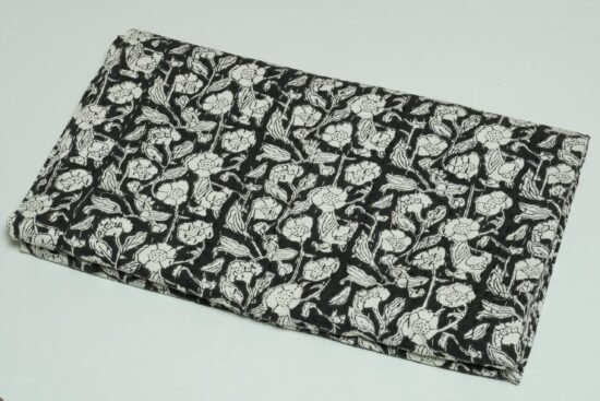 Block Print Kantha Quilt Black & White Floral