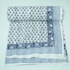 Blue White Block Print Kantha Quilt | Handmade Indian Cotton Bedspread for Bedroom Décor