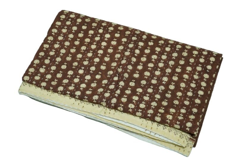 Brown Floral Block Print Kantha Fabric – Pure cotton