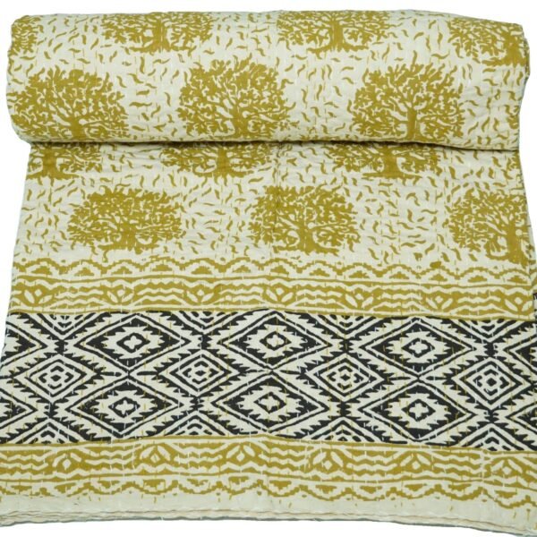 Printed fabric with floral and geometric patterns