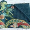 Handmade Blue Bird Floral Kantha Quilt Cotton Bedspread