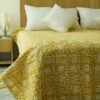Yellow Floral Kantha Quilt Cotton Boho Bedspread Handmade Throw Blanket