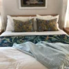 Blue Bird Floral Kantha Quilt Handmade Cotton Block Print Bedspread Throw
