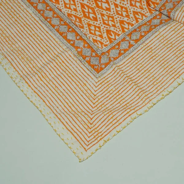 Orange Indian Kantha Bedspread Cotton Block Print Handmade Throw omradecor