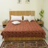 Red Floral Block Print Kantha Quilt Handmade Cotton Bedspread