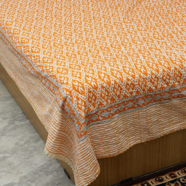 Orange Indian Kantha Bedspread Cotton Block Print Handmade Throw omradecor